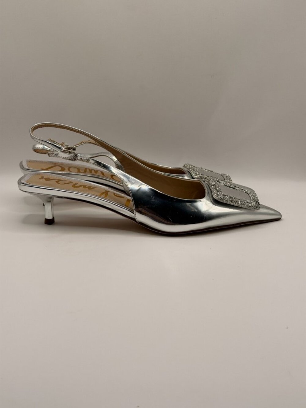 Sam Edelman Womens Kammie Silver Pointy Toe Slingback Pump Heel Sz 8 - Picture 4 of 10